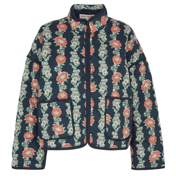 Free People Jackets & Blazers - Free People Floral Puffer Jacket - Navy and Coral